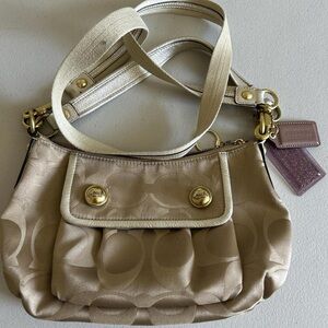 Coach Beige and Gold Shoulder Bag with Gold Accents